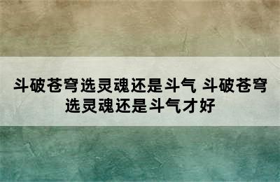 斗破苍穹选灵魂还是斗气 斗破苍穹选灵魂还是斗气才好